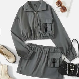 2 Piece Cropped Jacket Skirt Set